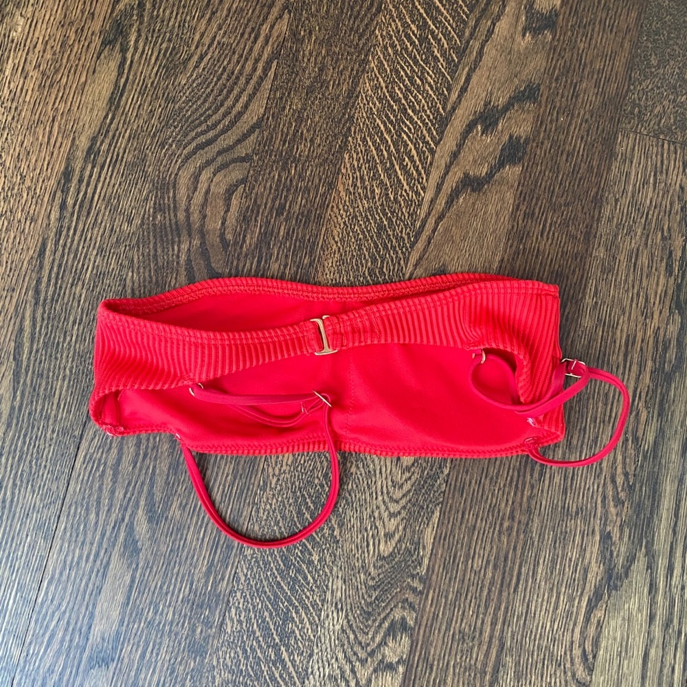 Red bibbed square neck bikini top